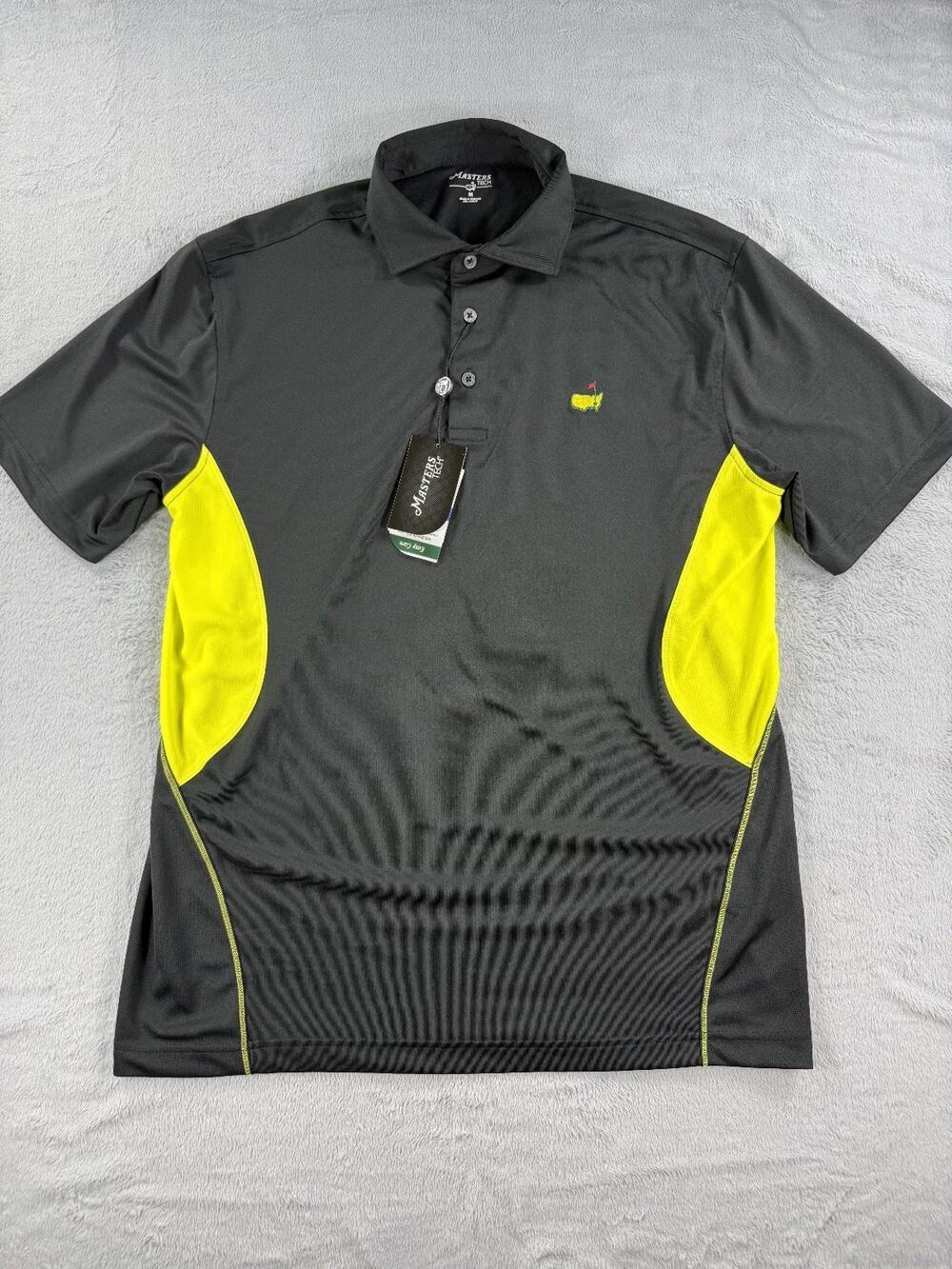 Masters Tech Golf Polo Shirt Mens Medium Black Yellow Performance Stretch